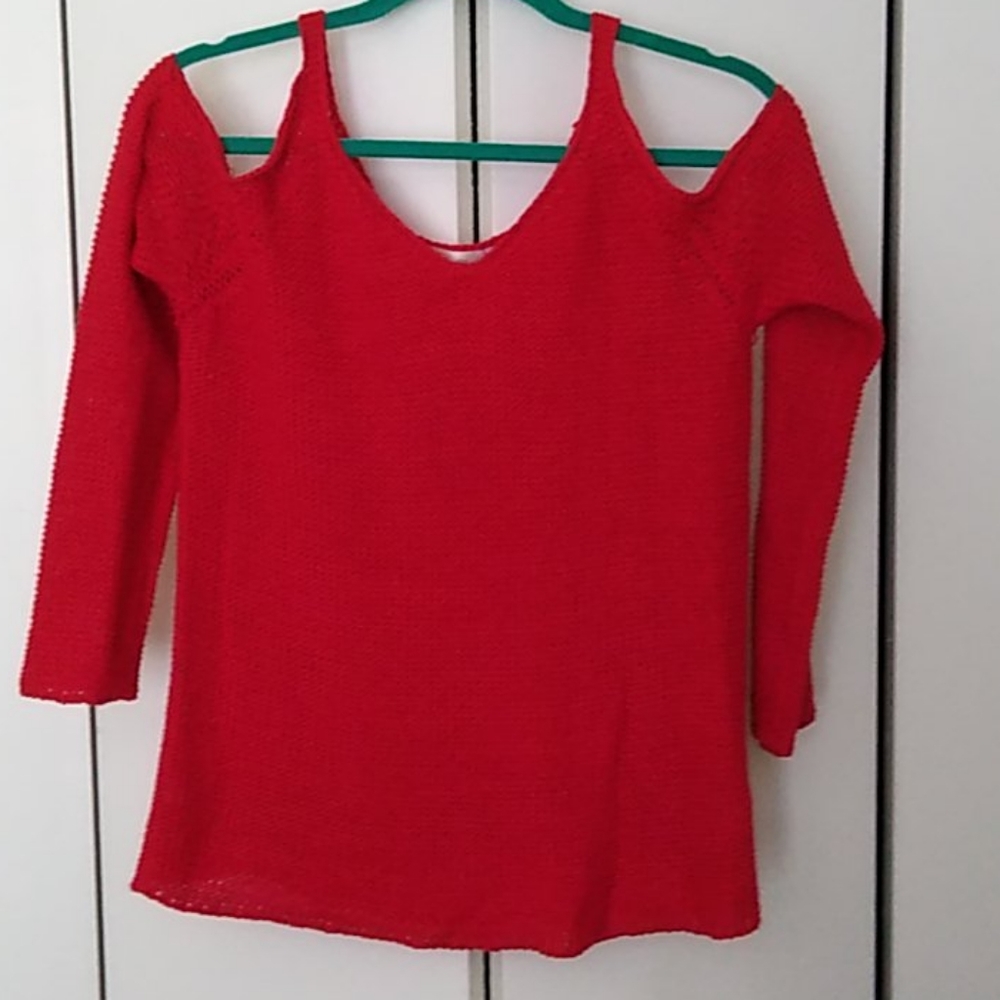 Red Cold Shoulder Sweater